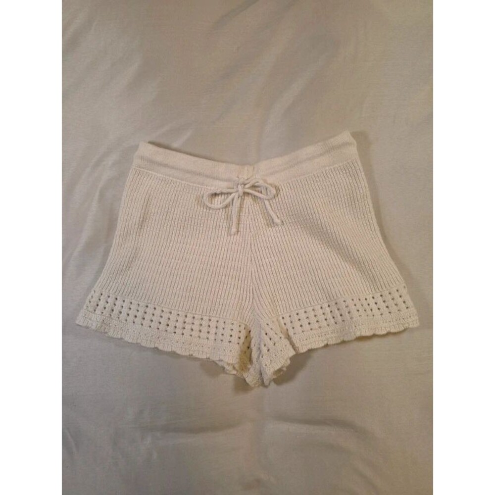 Aerie White Knit Crochet Hem Drawstring Shorts - Size XS